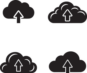 Solid Black Cloud Deployment Icon Set with Upload Arrow for Software Release Concept For App Developer
