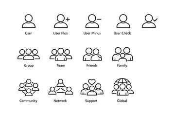 Fototapeta premium User icon set: group, team, friends, family, community, network, support, global