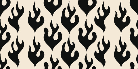 Abstract black flame pattern background vector with repeating fire shapes modern seamless design for textile wallpaper packaging branding retro aesthetic and decorative surface use © jonty