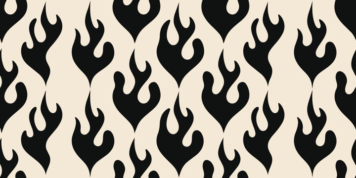 Abstract black flame pattern background vector with repeating fire shapes modern seamless design for textile wallpaper packaging branding retro aesthetic and decorative surface use