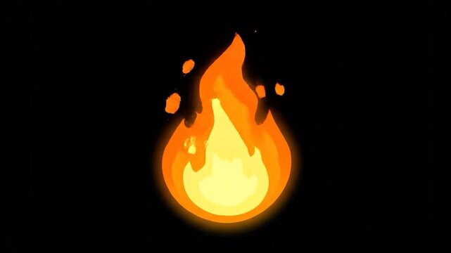 A cartoon-style depiction of fire, with orange and yellow flames against a stark black background