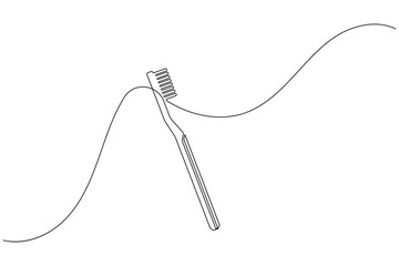 Obraz premium Toothbrush continuous one line drawing for dental care minimalist vector illustration