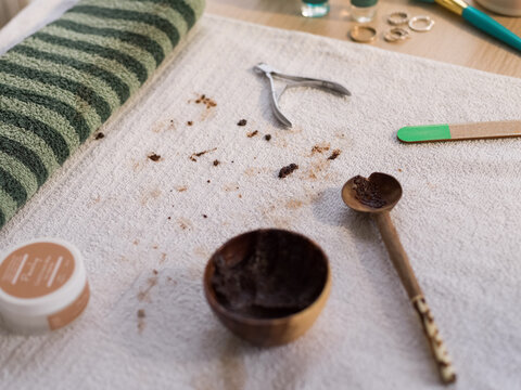 Dirty Workspace With Tools and Beauty Products