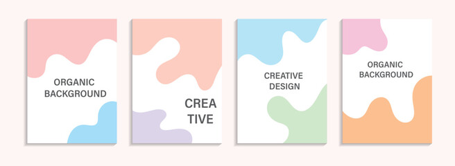 Abstract colorful liquid and fluid background set.  Modern cover with trendy fluid shapes, doodle organic elements.