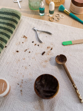 Dirty towel after manicure session 