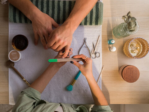 Man getting manicure