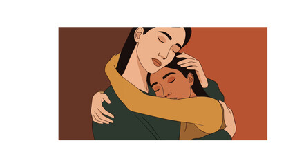 Two Women Embracing in a Comforting Hug Flat Vector Illustration