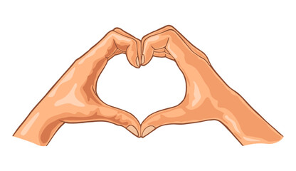 Fototapeta premium Fingers show heart. Vector color illustration isolated on a white background. For poster valentines day