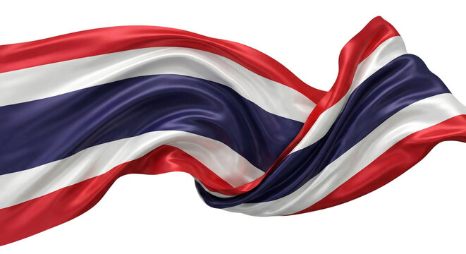 Waving Thai flag with red, white, and blue colors