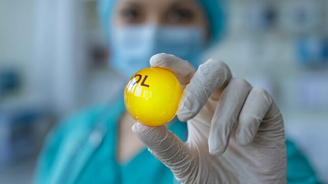 4k video of a doctor holding an HDL. Concept of cholesterol checkup.