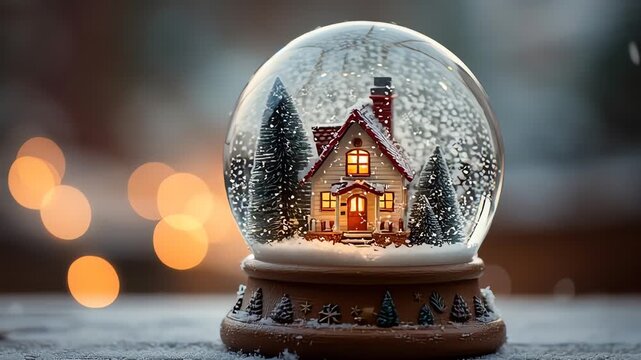 Snow Globe with Cozy House Inside.