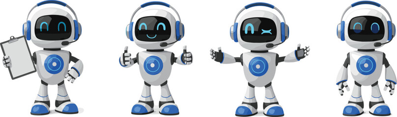 Cute cartoon robot character vector set featuring friendly futuristic android mascots technology illustration collection © Sumon Creative