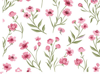 Delicate pink floral seamless pattern with hand drawn flowers botanical spring background vector illustration design