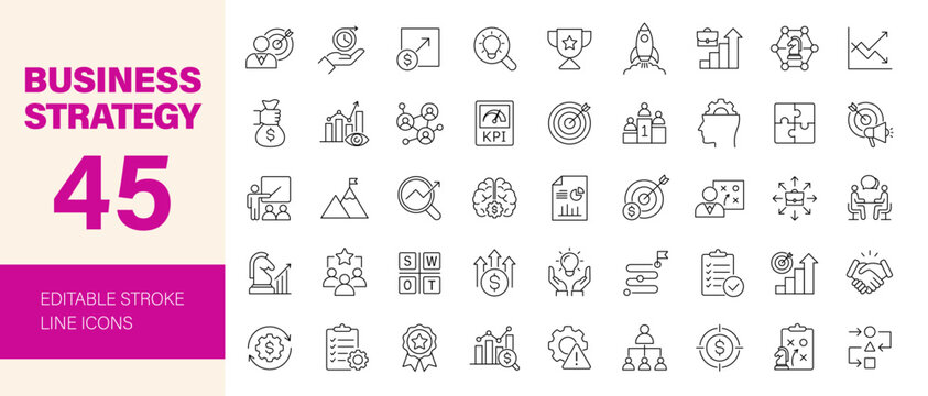 Business strategy icon set. Editable line icons. Vector illustration.