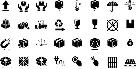 Logistics and Packaging Icon Set for Shipping, Cargo Handling, and Warehouse Delivery Symbols © MAHDIHASAN