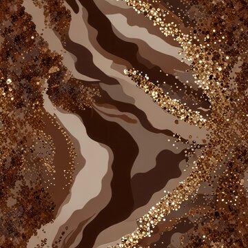 Clean Graphic Camo Background with Sparkle Highlights, Brown Cream Sparkle