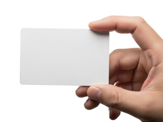 Obraz premium Hand holding blank card isolated on transparent background