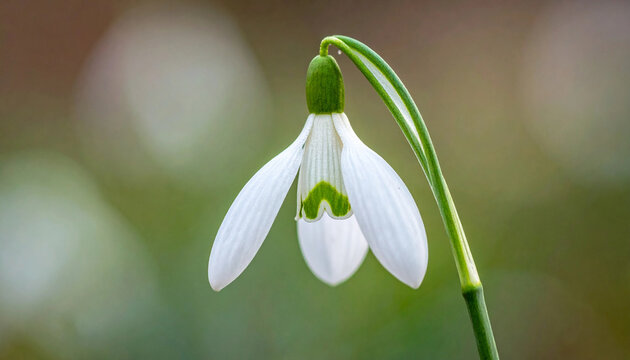 White snowdrop flower blooming in spring garden close up
