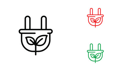Eco Friendly Power Plug Line Icon, Green Energy and Sustainable Electricity Symbol