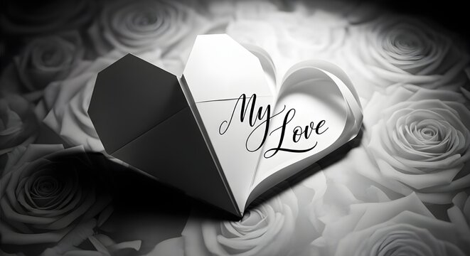 Romantic pink paper heart cutout with Be Mine text, minimalist Valentine greeting card design, elegant paper craft love message for wedding or anniversary