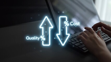 Business concept showing cost reduction and quality increase using Lean, Six Sigma, and Total Quality Management (TQM) to enhance efficiency, value, and customer satisfaction. Muxer