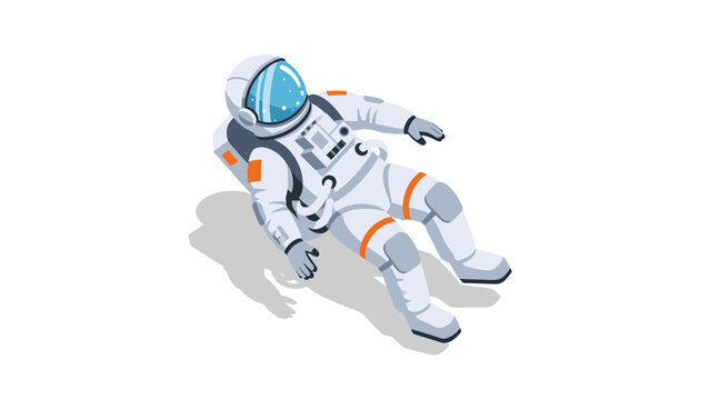 Isometric astronaut in space suit floating with shadow on white background