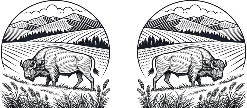 Two elephants standing in a field isolated on transparent background