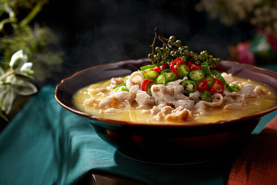 Homemade Sichuan-style boiled pork slices with Sichuan peppercorns