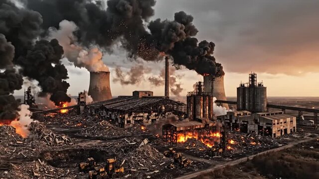 Industrial pollution and environmental destruction scene.