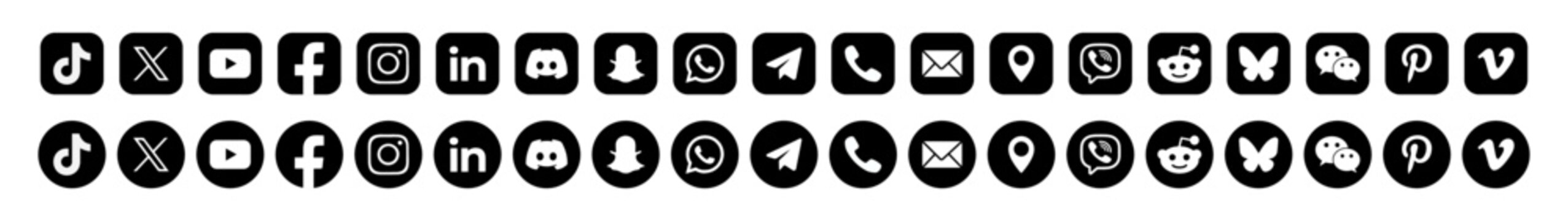 Social media icon. Contact us icon set. Social media and communication icons set. Social networking buttons. Most popular logos