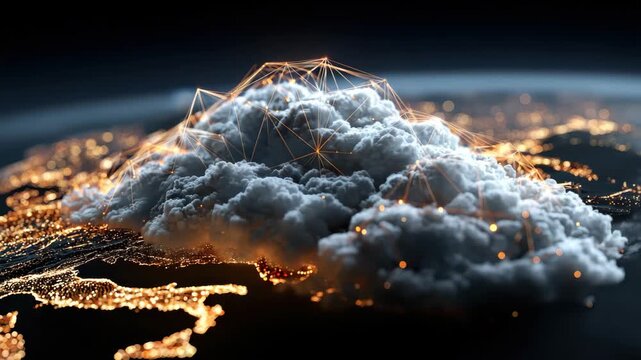 Clouds over city lights in high quality 4k video from a digital perspective at night