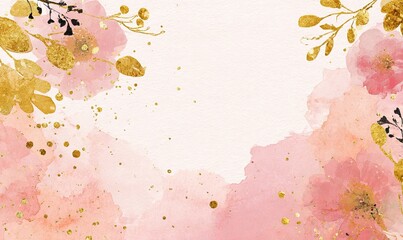 Watercolor floral background with pink and gold accents