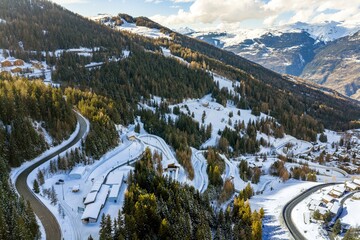 Curved Icy Bobsleigh Track in the French Alps