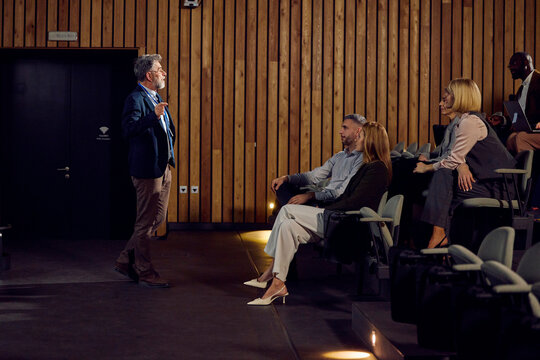 Man speaks in the amphitheater