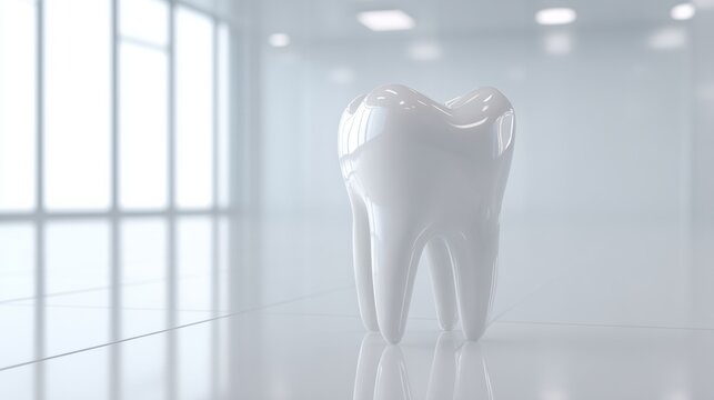 Clean 3D Render of a Wisdom Tooth With Complex Roots in Bright Background Showing Minimalist Molar Anatomy Design
