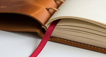 Elegant Leather Bound Journal with Blank Pages and Red Ribbon Bookmark