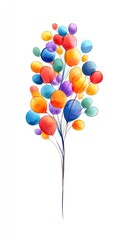 A watercolor-style illustration of numerous colorful balloons floating upwards