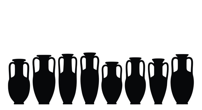 A row of black silhouettes depicting ancient greek amphorae