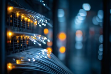 Obraz premium Fiber Optic Cables in Data Center: Connecting the World with Speed and Light