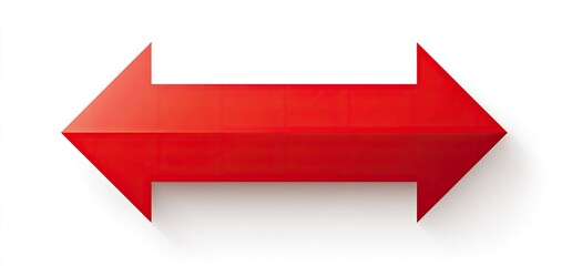 Symmetrical red arrow pointing in both directions, against a white background with a shadow