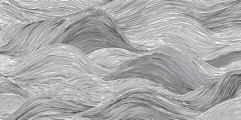 Obraz premium Abstract grayscale illustration of undulating lines resembling waves or mountains
