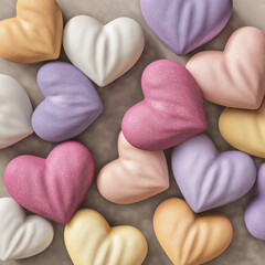 Obraz premium Colorful heart-shaped candy in various pastel shades arranged together 