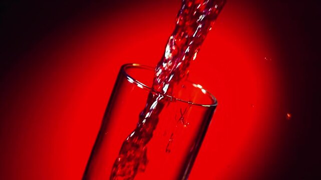 Fresh purple grape juice being smoothly poured into clear glass, highlighting rich color, natural texture, refreshing beverage, clean background, healthy lifestyle, fruit drink, hydration concept.