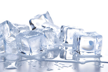 Obraz premium Melting transparent ice cubes with sharp edges on white background