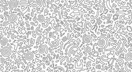 Vector doodle pattern with various shapes and symbols, seamless background texture for website or presentation, overlay effect for mockup or template