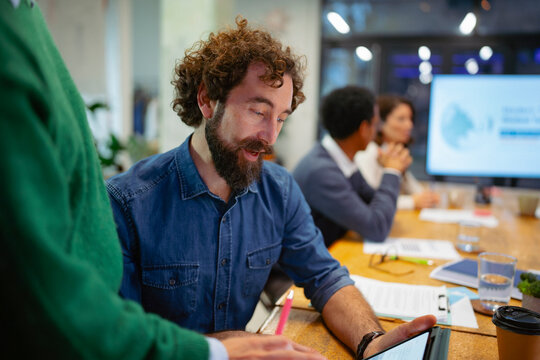 Meeting in a modern office space
