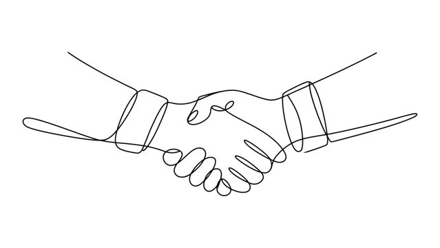  Single continuous line drawing of two hands shaking, symbolizing partnership, agreement, trust, teamwork, business collaboration and successful deal concept illustration