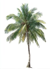 A detailed image of a single palm tree, with a clean white background