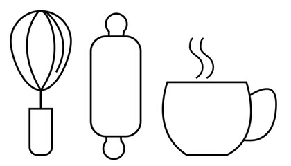 Minimal Line Icons Set, whisk, Popsicle & Coffee Cup.