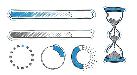 Infographic elements with hourglass and progress bars, for presentation or website, vector icons